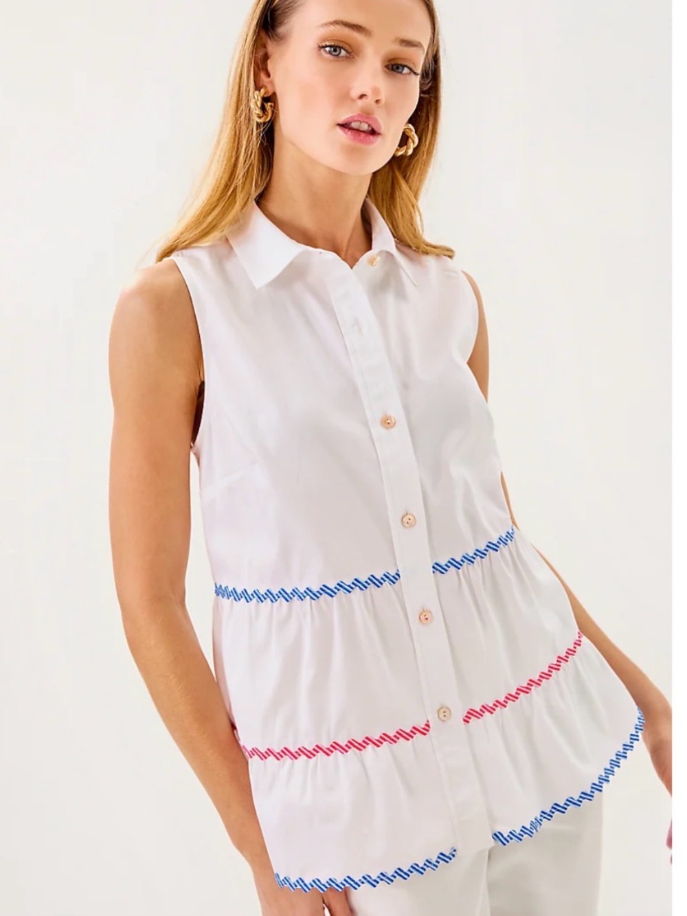 Lilly Pulitzer Breah Sleeveless Button Down, Resort White. Size 12. MSRP $158